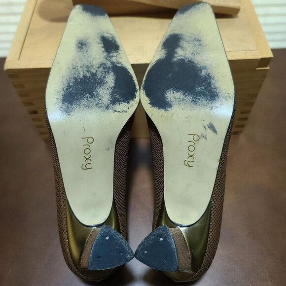 EXCELLENT USED SHOES PROXY ITALIAN LEATHER COPPER GOLD MESH TEXTURED HEELPUMPS 8 - Picture 9 of 14
